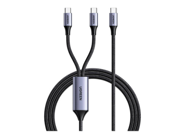 Cable USB UGREEN 35087, USB Tipo C a 2 Conectores USB Tipo C modo Y, 1.5m, Nylon, Color Negro.