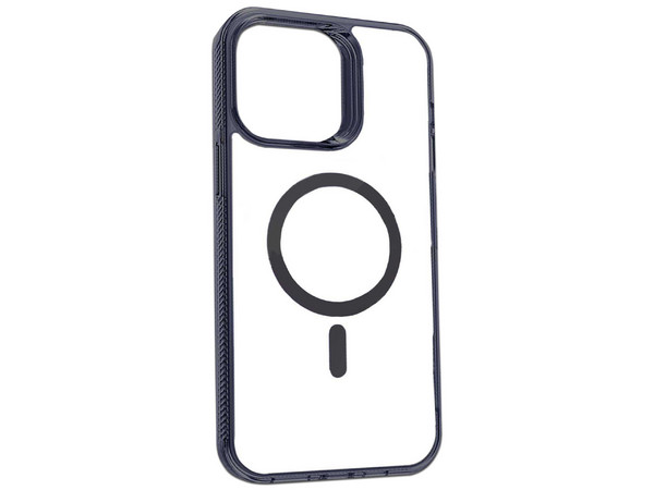 Funda protectora Tekku GStyle para iPhone 15 Plus, Compatible con MagSafe, Transparente con bordes negros.