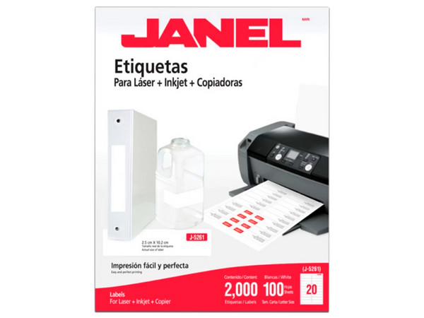 Etiquetas Adhesivas Janel para Láser y Copiadoras, 100 Hojas, 2000 Etiquetas.