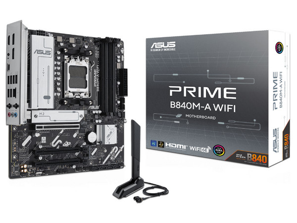 T. Madre ASUS PRIME B840M-A WIFI, Chipset AMD B840, Soporta: Procesadores AMD Serie 9000, 8000 y 7000, Socket AM5, Memoria: DDR5 7600/5600/4800MHz, 256GB Max,Integrado: Wi-Fi, USB, M.2, Micro-ATX, Ptos: 1xPCIE4.0x16.