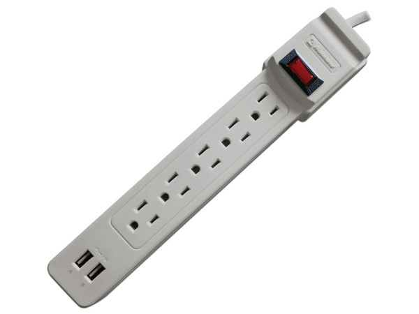 Multicontacto con Supresor de picos Koblenz SS-550 USB de 550 Joules con 5 contactos Nema 5-15R.