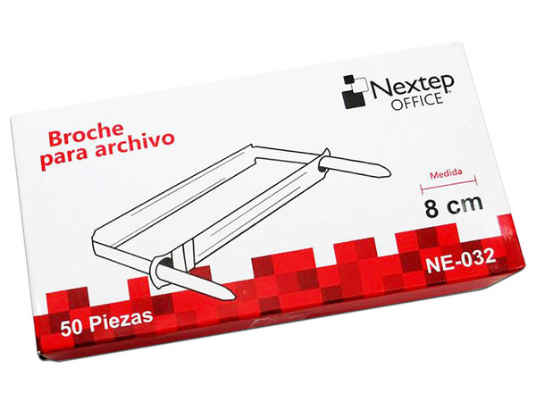 Broche Nextep #8 de 8 cm con 50 piezas por caja y presentación en paquete de 5 cajas.