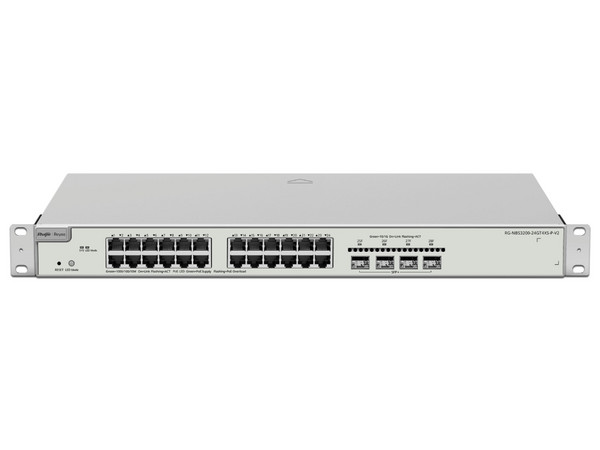 Switch Ruijie RG-NBS3200-24GT4XS-P-V2, 24 Puertos 10/100/1000 Base-T PoE+, 4 Puertos SFP+, Gestión en la Nube, Administración Capa 2+, Color Plata.