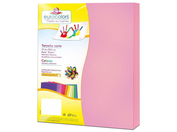 Papel cortado Eurocolors EC0090 tamaño Carta, 100 piezas. Color Rosa.
