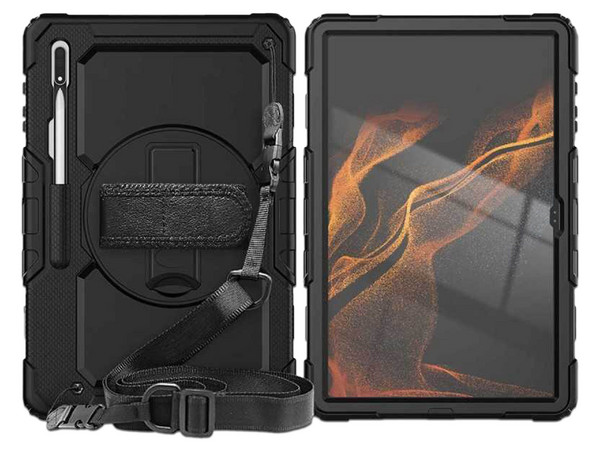 Funda Protectora de Uso rudo TEKKU StrapB para Samsung Tab S8 ULTRA de 14.6", Color Negro.
