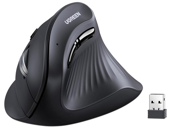 Mouse inalámbrico UGREEN en ángulo vertical, hasta 4000dpi. Color Negro.