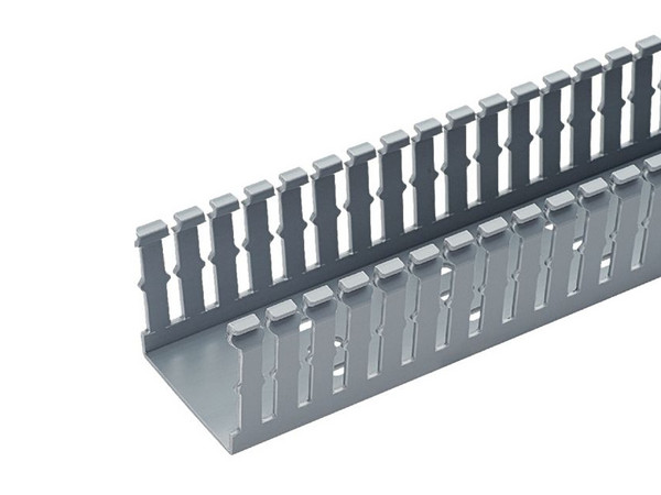 Canaleta Ranurada con Tapa, Tipo F, 5.7cm x 5.7cm, 2 m de Largo, Color Gris.