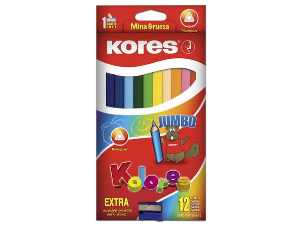 Colores Triangulares Kores Jumbo, 5 mm, 12 Piezas.