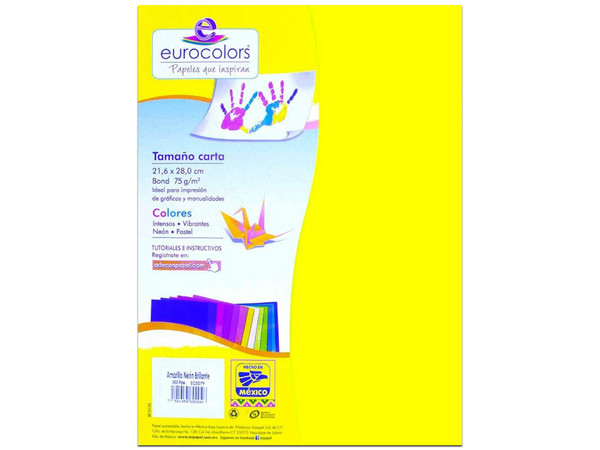 Papel cortado Eurocolors, tamaño Carta, color amarillo, paquete con 100 piezas. - imagen 2