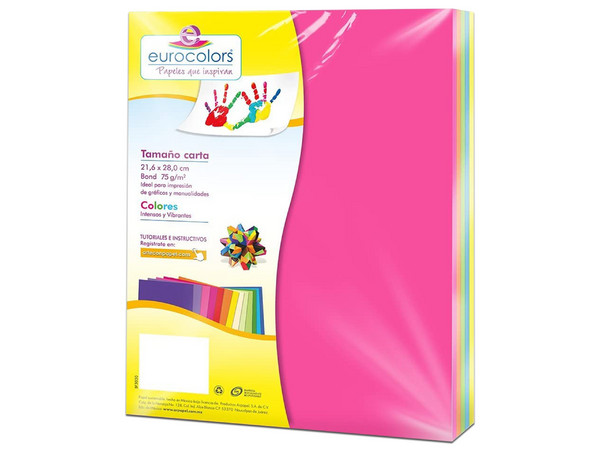 Papel cortado Eurocolors EC0012 tamaño Carta, 100 piezas. Colores Variados.