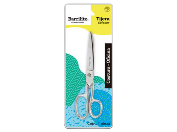 Tijera Barrilito Metálica, Acabado Cromado, para Costura u Oficina, de 15.24 cm (6").