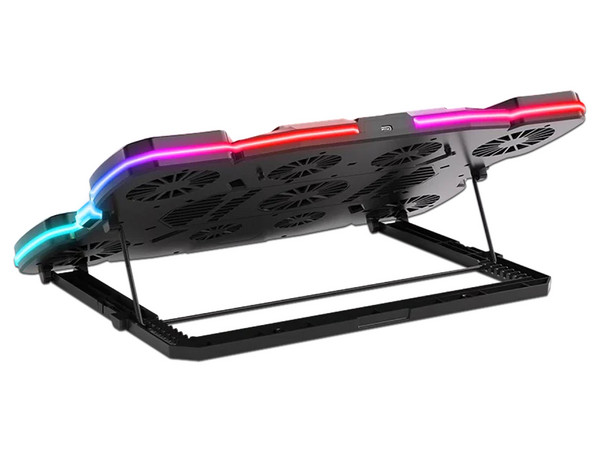 Base enfriadora Balam Rush Eolox Cryotech EF780 para laptop de hasta 17", 9 ventiladores de alta eficiencia, diseño negro, ajuste de altura, puertos USB para conexión, soporte para celular - imagen 2