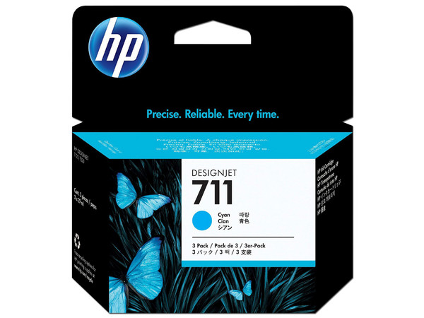 Pack de ahorro de 3 cartuchos de tinta HP 711, Cian, Modelo: CZ134A.