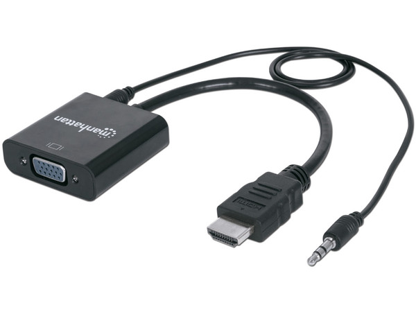 Convertidor Manhattan HDMI/3.5mm a VGA de 2.5m. Color Negro.