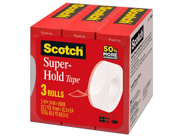 Cinta Scotch 3M Super Adhesiva: 0.19x25.4 mts. Rollo con 3 Piezas.