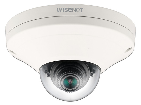 Cámara de vigilancia tipo Domo Hanwha WiseNet XNV-6011 de 2MP, Lente fijo de 2.8mm, Ranura Memoria SD (hasta 256GB), IP66, IK10, PoE.