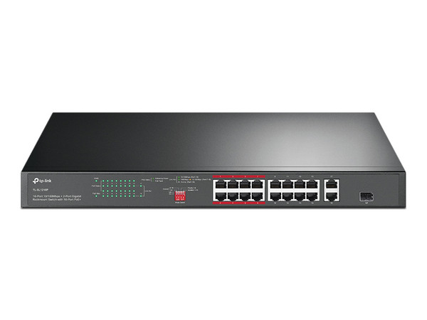 Switch TP-Link TL-SL1218P de 16 Puertos 10/100 Mbps, PoE+, para montaje en rack.