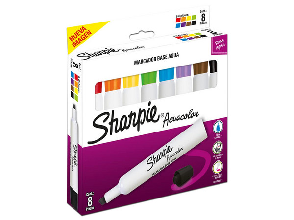 Marcadores Sharpie Acuacolor, Base de Agua, Caja con 8 Piezas, Colores Surtidos.
