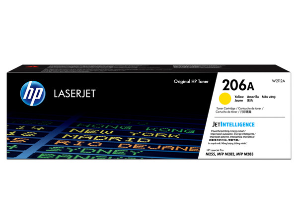 Tóner para impresora HP LaserJet 206A, Amarillo, Modelo: W2112A.