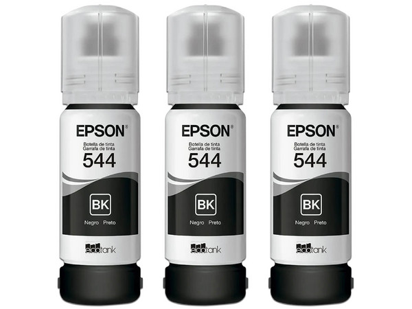 Kit de 3 Botellas de Tintas Epson 544, Color Negro.