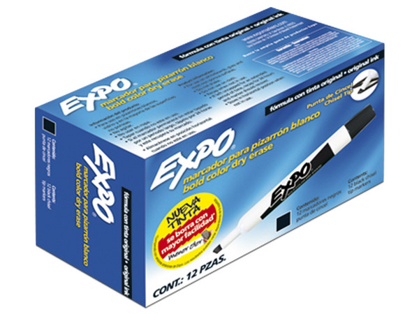 Marcador para Pizarrón punta gruesa EXPO Negro, Caja con 12 Piezas.