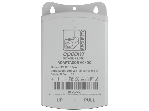 Fuente de Poder para Exterior Epcom PL12DC2AW de 2A, 12 VCD, Con espacio para conexiones de conectores BNC y transceptores. Color Blanco