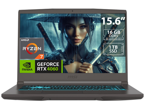 Laptop Gamer MSI Thin A15: Procesador AMD Ryzen 7 7735HS (Hasta 4.7 GHz), Memoria de 16GB DDR5, SSD de 1TB, Pantalla de 15.6" LED (1920 x 1080), 144Hz,Video NVIDIA GeForce RTX 4060 8GB GDDR6, S.O. Windows 11 Home.