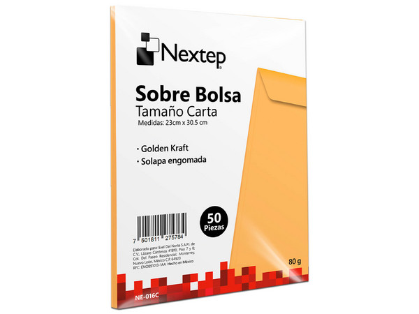 Sobre Bolsa Nextep Económico Tamaño Carta Solapa Engomada Paquete de 50 Piezas.