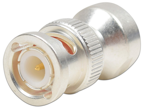 Adaptador UNIDAPT, Hembra a BNC Macho. Plata, Oro, Teflón.