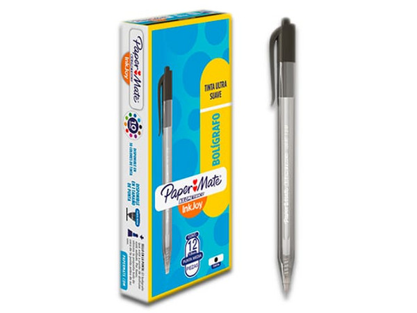 Bolígrafo Paper Mate Kilométrico Retráctil, 1 mm, 12 Piezas. Color Negro.