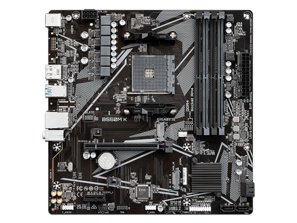 T. Madre Gigabyte B550M K, Chipset AMD B550,Soporta: AMD Ryzen 3ra, 4ta y 5ta Generación, Socket AM4,Memoria: DDR4 4733/3866/2133 MHz, 128GB Max,Integrado: Audio HD, Red, USB 3.0,SATA 3.0, M.2,Micro-ATX, Ptos: PCIE 4.0 x16, PCIE 3.0 x1 - imagen 2