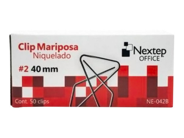 Clip Tipo Mariposa Nextep Niquelado,#2, 40mm, 50 Clips. - imagen 2