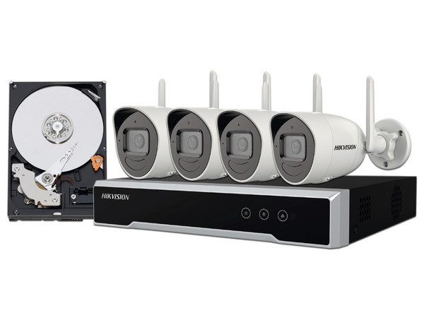 Kit de Vigilancia Hikvision NK44W0H-1T(WD)(D), con NVR de 4 Canales, 4 Cámaras Bala, 1 HDD de 1 TB, Color Negro.