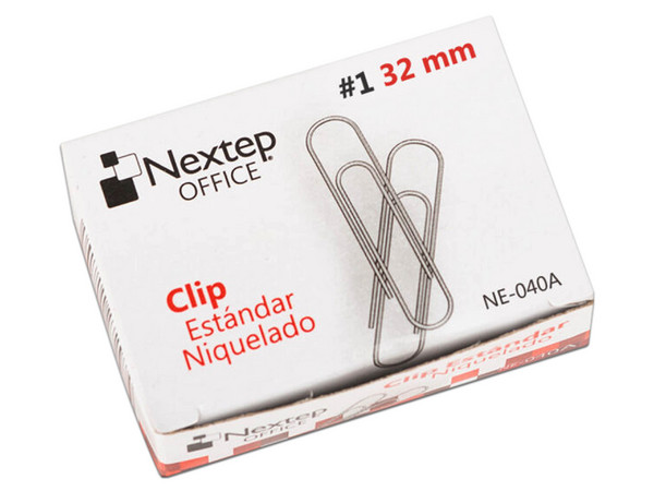 Clip Estándar Nextep Niquelado #1 de 32 mm con 100 clips por caja y 10 cajas por paquete. Paquete con 2 piezas.