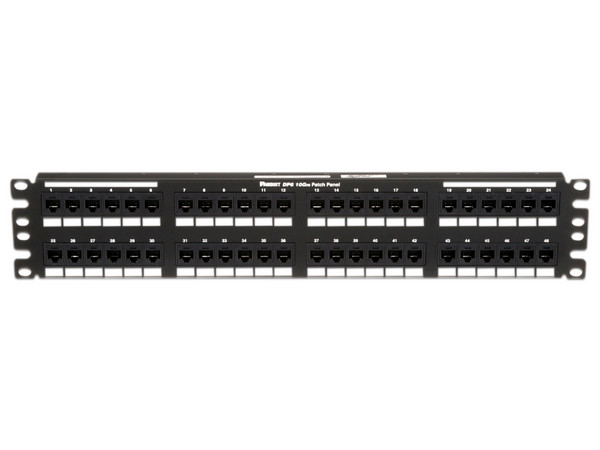 Panel de Parcheo de Impacto Panduit DP486X88TGY de 48 Puertos, Plano, Cat6A, 2UR, Color Negro.