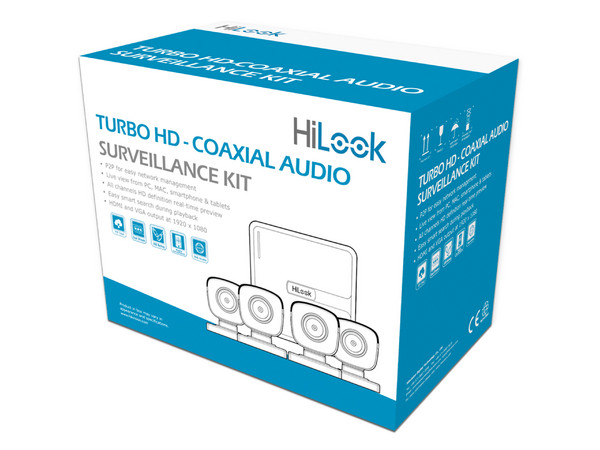 Kit de Videovigilancia HiLook HL1080PS(C), DVR de 4 Canales 1080p Lite, 4 Cámaras tipo Bala de 2MP (1920 x 1080), IR hasta 25m, 4 Cables para Video y Alimentación y Fuente de Alimentación.